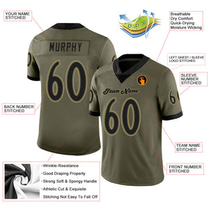 Custom Olive Black-Old Gold Mesh Salute To Service Football Jersey