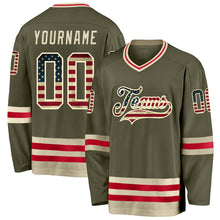 Load image into Gallery viewer, Custom Olive Vintage USA Flag-Cream Salute To Service Hockey Jersey
