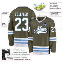Laden Sie das Bild in den Galerie-Viewer, Custom Olive White-Light Blue Salute To Service Hockey Jersey
