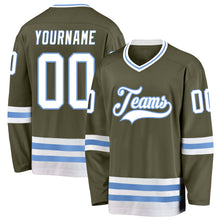 Load image into Gallery viewer, Custom Olive White-Light Blue Salute To Service Hockey Jersey
