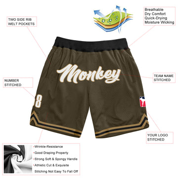 Custom Olive White-Old Gold Authentic Throwback Salute To Service Basketball Shorts