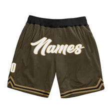 Load image into Gallery viewer, Custom Olive White-Old Gold Authentic Throwback Salute To Service Basketball Shorts

