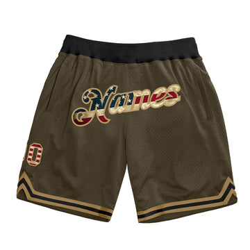 Custom Olive Vintage USA Flag-Old Gold Authentic Throwback Salute To Service Basketball Shorts