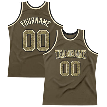 Custom Olive Camo-Cream Authentic Throwback Salute To Service Basketball Jersey