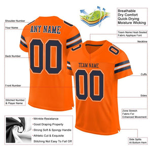 Custom Orange Navy-White Mesh Authentic Football Jersey