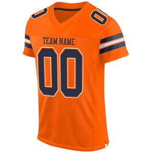 Custom Orange Navy-White Mesh Authentic Football Jersey