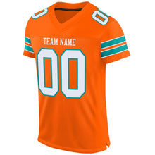 Load image into Gallery viewer, Custom Orange White-Aqua Mesh Authentic Football Jersey
