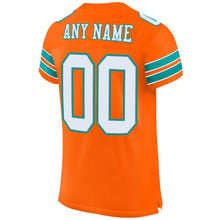 Load image into Gallery viewer, Custom Orange White-Aqua Mesh Authentic Football Jersey
