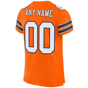 Custom Orange White-Navy Mesh Authentic Football Jersey