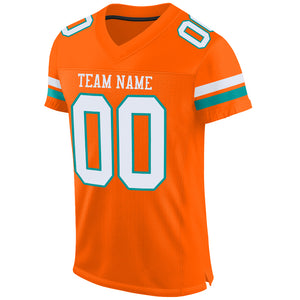 Custom Orange White-Aqua Mesh Authentic Football Jersey