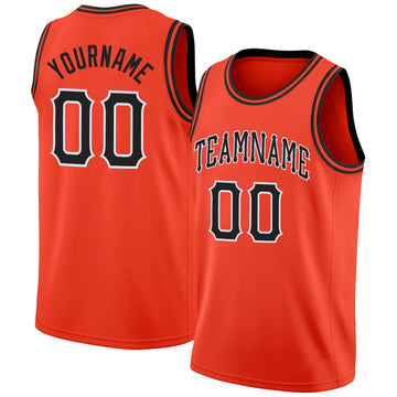 Custom Orange Black-White Round Neck Rib-Knit Basketball Jersey