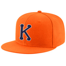 Laden Sie das Bild in den Galerie-Viewer, Custom Orange Navy-White Stitched Adjustable Snapback Hat
