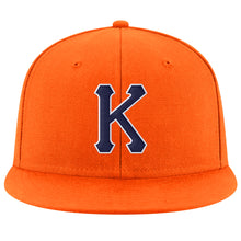 Laden Sie das Bild in den Galerie-Viewer, Custom Orange Navy-White Stitched Adjustable Snapback Hat

