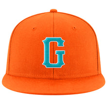 Laden Sie das Bild in den Galerie-Viewer, Custom Orange Aqua-White Stitched Adjustable Snapback Hat
