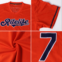 Laden Sie das Bild in den Galerie-Viewer, Custom Orange Navy-White Authentic Throwback Rib-Knit Baseball Jersey Shirt

