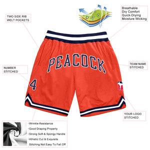 Custom Orange Navy-White Authentic Throwback Basketball Shorts