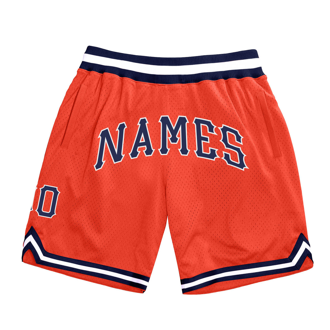 Custom Orange Navy-White Authentic Throwback Basketball Shorts