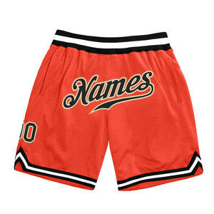Custom Orange Black-Old Gold Authentic Throwback Basketball Shorts
