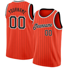 Load image into Gallery viewer, Custom Orange Black Pinstripe Black-White Authentic Basketball Jersey
