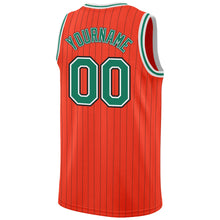 Load image into Gallery viewer, Custom Orange Black Pinstripe Kelly Green-White Authentic Basketball Jersey
