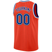 Load image into Gallery viewer, Custom Orange Black Pinstripe Royal-White Authentic Basketball Jersey
