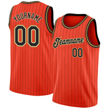 Load image into Gallery viewer, Custom Orange Black Pinstripe Black-Old Gold Authentic Basketball Jersey
