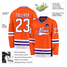 Laden Sie das Bild in den Galerie-Viewer, Custom Orange White-Purple Hockey Jersey
