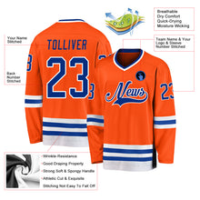 Load image into Gallery viewer, Custom Orange Royal-White Hockey Jersey
