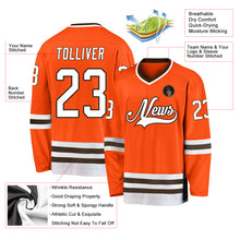 Laden Sie das Bild in den Galerie-Viewer, Custom Orange White-Brown Hockey Jersey
