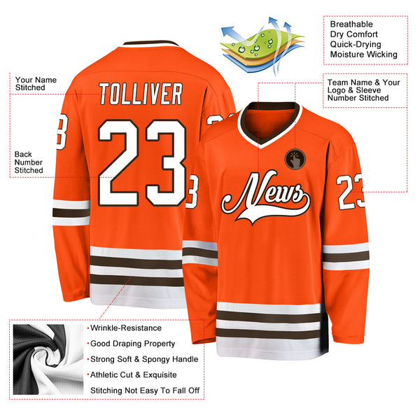 Cheap Custom Brown Orange-White Hockey Jersey Free Shipping