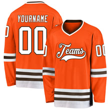 Load image into Gallery viewer, Custom Orange White-Brown Hockey Jersey
