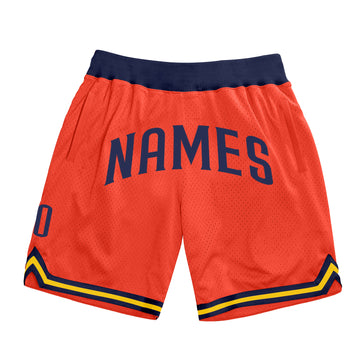 Custom Orange Navy-Gold Authentic Throwback Basketball Shorts