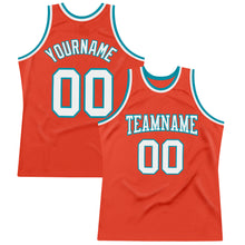 Laden Sie das Bild in den Galerie-Viewer, Custom Orange White-Teal Authentic Throwback Basketball Jersey
