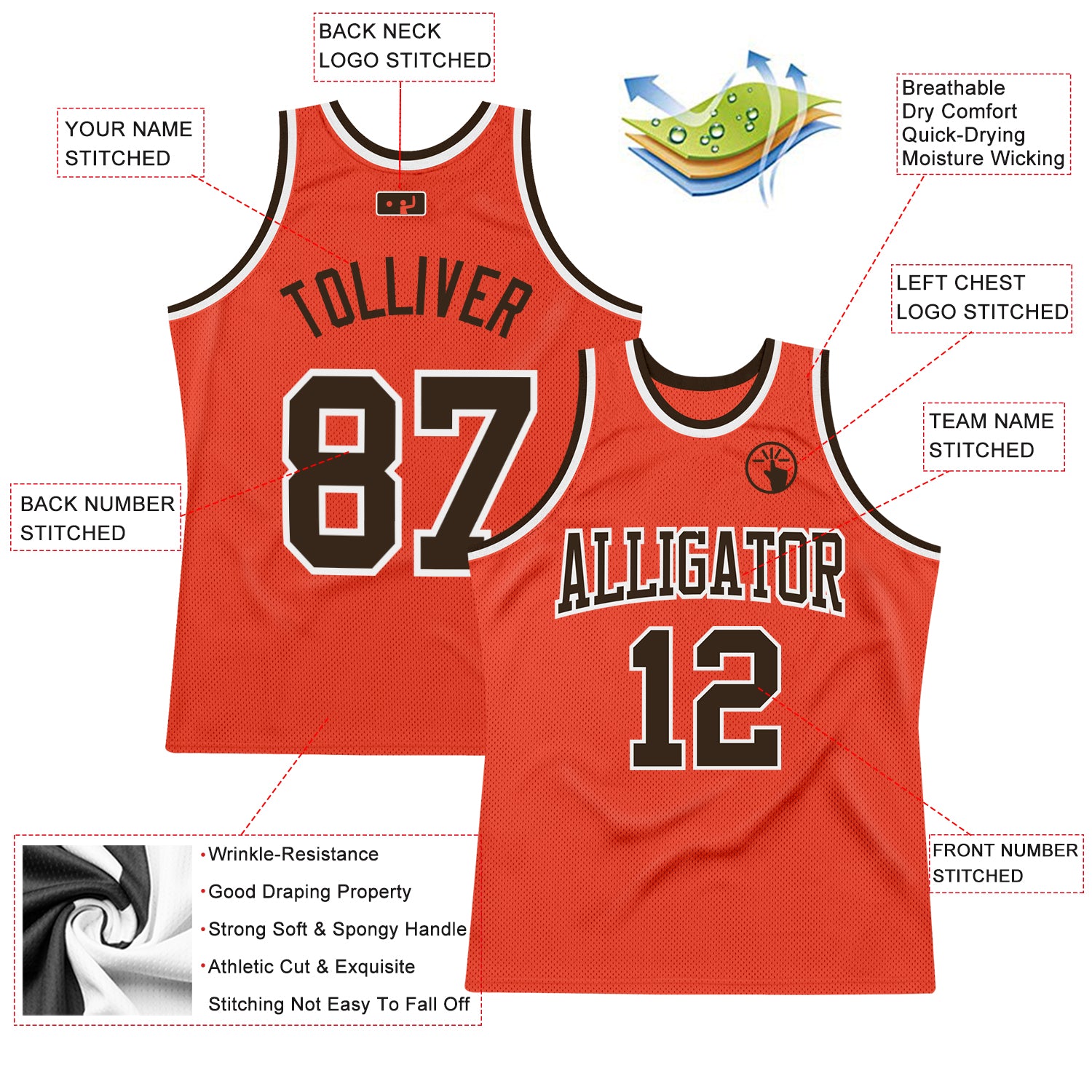 Custom Team Basketball Orange Jersey White