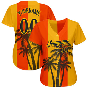 Custom Orange Black-Gold 3D Pattern Design Coconut Trees Authentic Baseball Jersey