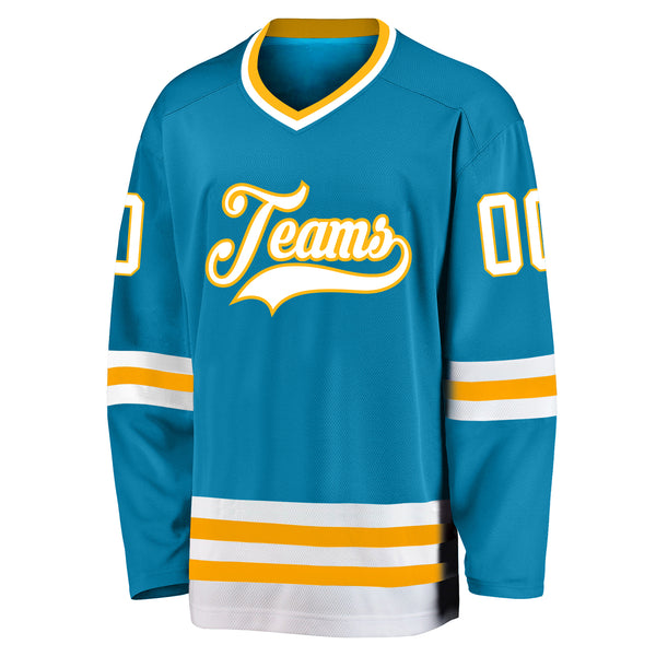 Cheap Custom Blue Gold-White Hockey Jersey Free Shipping