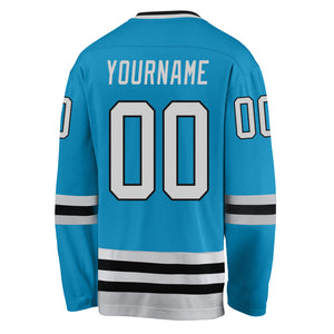 Custom Panther Blue Gray-Black Hockey Jersey