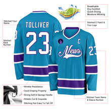 Laden Sie das Bild in den Galerie-Viewer, Custom Panther Blue White-Purple Hockey Jersey

