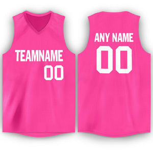 Custom Pink White V-Neck Basketball Jersey