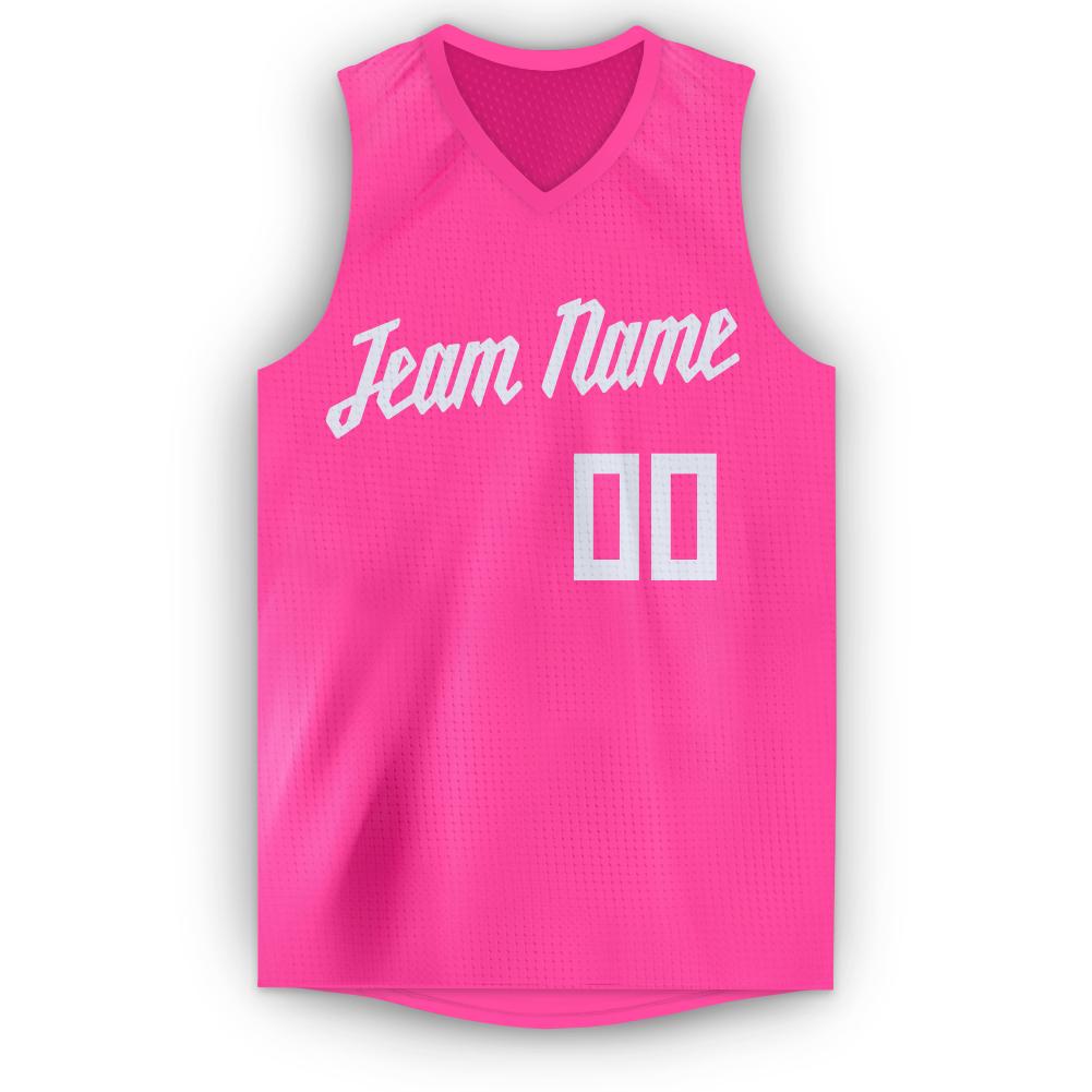 Custom Pink White Round Neck Suit Basketball Jersey
