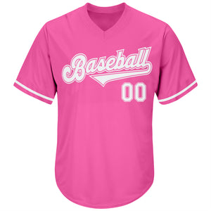 Custom Pink White Authentic Throwback Rib-Knit Baseball Jersey Shirt
