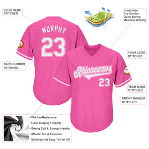 Custom Pink White Authentic Throwback Rib-Knit Baseball Jersey Shirt