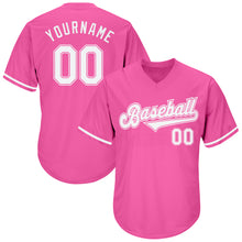 Laden Sie das Bild in den Galerie-Viewer, Custom Pink White Authentic Throwback Rib-Knit Baseball Jersey Shirt
