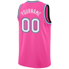 Load image into Gallery viewer, Custom Pink White-Light Blue Round Neck Rib-Knit Basketball Jersey
