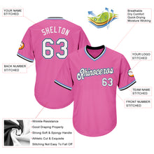 Laden Sie das Bild in den Galerie-Viewer, Custom Pink White-Light Blue Authentic Throwback Rib-Knit Baseball Jersey Shirt
