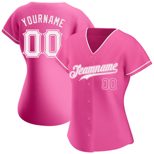 Custom Pink White Authentic Baseball Jersey