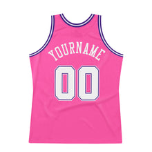 Load image into Gallery viewer, Custom Pink White-Purple Authentic Throwback Basketball Jersey
