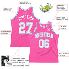 Laden Sie das Bild in den Galerie-Viewer, Custom Pink White-Light Blue Authentic Throwback Basketball Jersey
