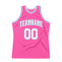Laden Sie das Bild in den Galerie-Viewer, Custom Pink White-Light Blue Authentic Throwback Basketball Jersey
