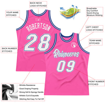 Custom Pink White-Royal Authentic Throwback Basketball Jersey